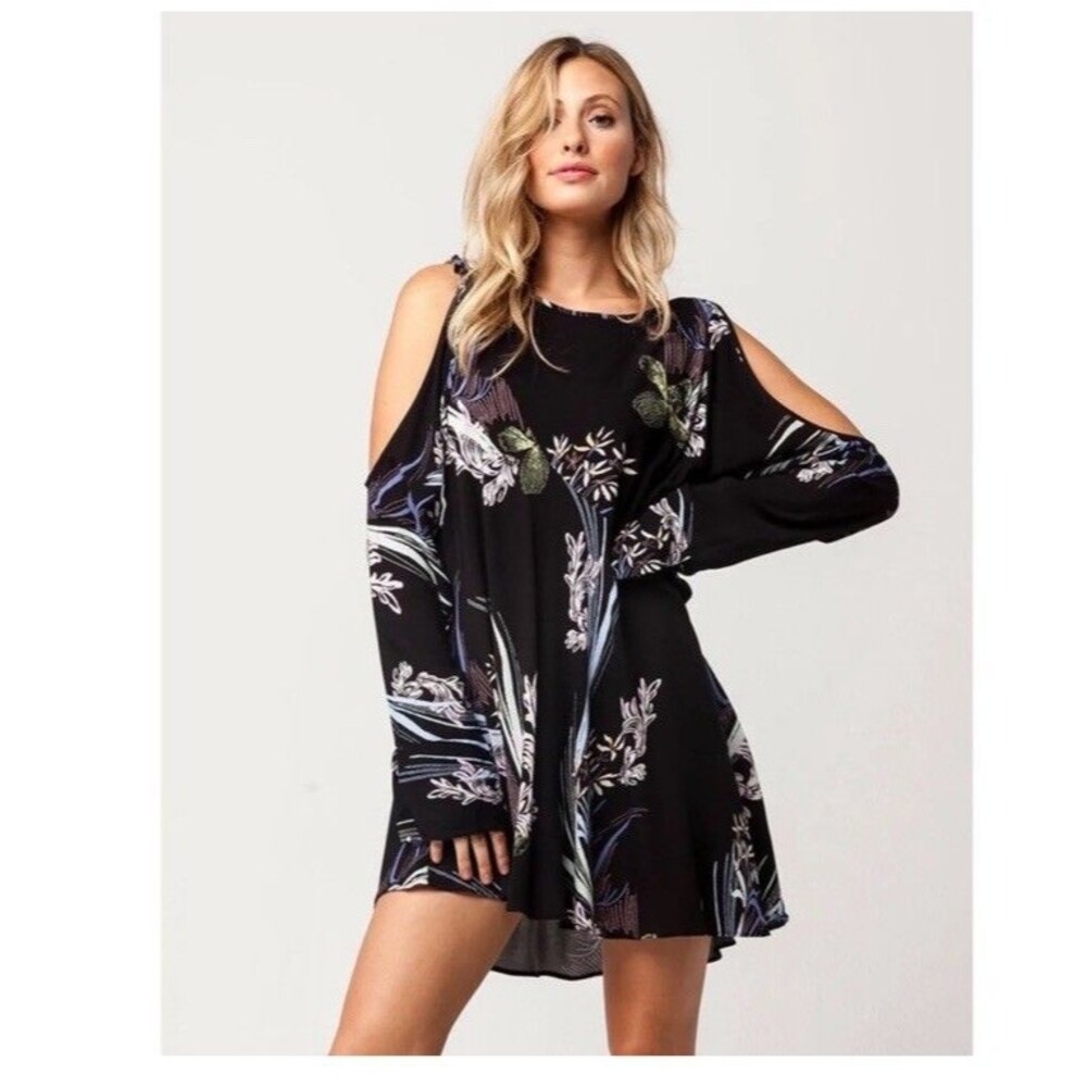 Free People Tunic Top Dress Medium Clear Skies Cold Shoulder Beachy Boho Summer
